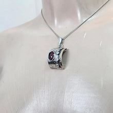Load image into Gallery viewer, Artistic Red Garnet Pendant zircon 9k Yellow Gold Sterling Silver Hadar Designers (ms) Last