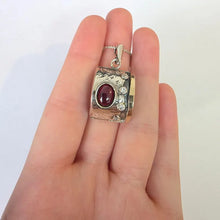 Load image into Gallery viewer, Artistic Red Garnet Pendant zircon 9k Yellow Gold Sterling Silver Hadar Designers (ms) Last