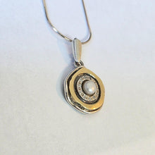 Load image into Gallery viewer, White Pearl Zircon Classy Pendant 9k Yellow Gold Sterling Silver Hadar Designers () Last