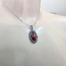 Load image into Gallery viewer, Garnet Zircon Pendant Oval 925 sterling silver Handmade Art Hadar designers () Last