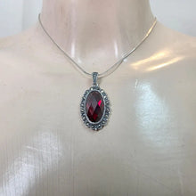 Load image into Gallery viewer, Garnet Zircon Pendant Oval 925 sterling silver Handmade Art Hadar designers () Last