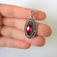 Load image into Gallery viewer, Garnet Zircon Pendant Oval 925 sterling silver Handmade Art Hadar designers () Last