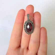Load image into Gallery viewer, Garnet Zircon Pendant Oval 925 sterling silver Handmade Art Hadar designers () Last