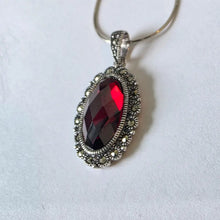 Load image into Gallery viewer, Garnet Zircon Pendant Oval 925 sterling silver Handmade Art Hadar designers () Last