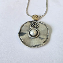 Load image into Gallery viewer, White pearl pendant 9k yellow gold sterling silver Handmade Hadar Designers () Last