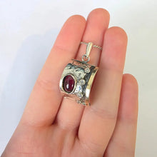 Load image into Gallery viewer, Artistic Red Garnet Pendant zircon 9k Yellow Gold Sterling Silver Hadar Designers (ms) Last