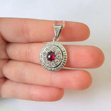 Load image into Gallery viewer, Red Garnet Pendant Zircon 925 Sterling Silver Hadar Designers (ms) Last
