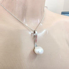 Load image into Gallery viewer, Minimalistic white pearl pendant 925 Sterling Silver handmade Hadar designers () Last