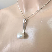 Load image into Gallery viewer, Minimalistic white pearl pendant 925 Sterling Silver handmade Hadar designers () Last