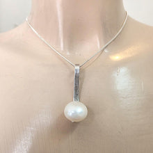 Load image into Gallery viewer, Minimalistic white pearl pendant 925 Sterling Silver handmade Hadar designers () Last
