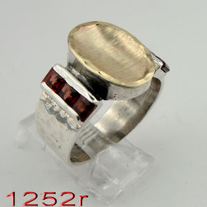 Hadar Designers Modern 9k Brushed yellow Gold 925 Silver Garnet Pendant (ms 1252