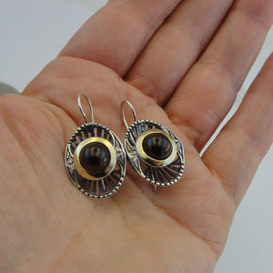 Hadar Designers Red Garnet Earrings 9k Yellow Gold 925 Sterling Silver (ms 1588)