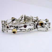 Load image into Gallery viewer, Red Garnet Bracelet floral 9k Gold 925 Sterling Silver Hadar Designers (ms 640)