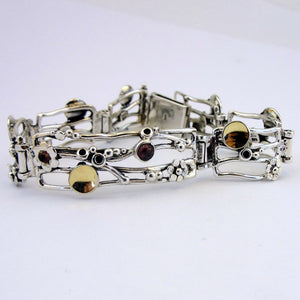 Red Garnet Bracelet floral 9k Gold 925 Sterling Silver Hadar Designers (ms 640)