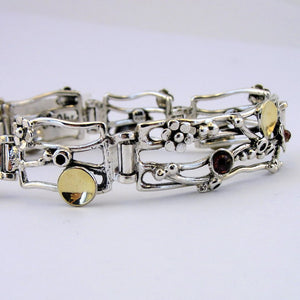 Red Garnet Bracelet floral 9k Gold 925 Sterling Silver Hadar Designers (ms 640)