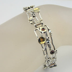 Red Garnet Bracelet floral 9k Gold 925 Sterling Silver Hadar Designers (ms 640)