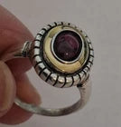 Load image into Gallery viewer, Garnet Ring 9k Yellow Gold 925 Silver sz 9 Handmade Hadar Designers () Last