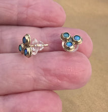 Load image into Gallery viewer, Blue Opal Stud Earrings 9k Yellow Gold Handmade Art Hadar Designers (I e117)LAST