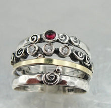 Load image into Gallery viewer, Red Garnet Zircons Ring 9k yellow gold 925 silver sz 10 Hadar Designers ()Last