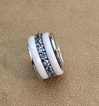 Load image into Gallery viewer, Blue Topaz Z Ceramic Ring Swivel 9k Gold 925 Silver sz 5 Hadar Designers (SN)La