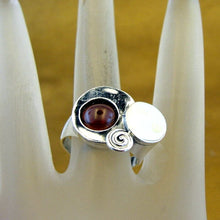 Load image into Gallery viewer, Red Garnet Ring 9k Yellow Gold 925 Silver sz 8 Handmade Hadar Designers () Last