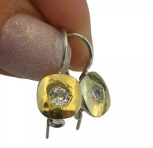 Load image into Gallery viewer, White Zircon 9k Yellow Gold Sterling Silver Earrings Handmade Hadar Designers(MS