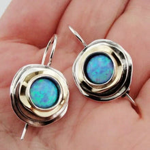 Load image into Gallery viewer, Blue Opal Earrings 9k Yellow Gold 925 Sterling Silver Hadar Designers () LAST