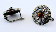 Load image into Gallery viewer, Red Garnet White Zircon Earrings Sterling Silver Handmade Hadar Designers ()Last
