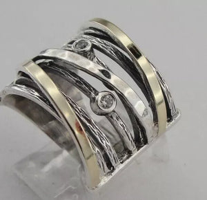 Zircon Ring 9k Yellow Gold 925 Silver 6,7,8,9,10 WILD Hadar Designers (Ms r641)
