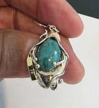 Load image into Gallery viewer, Turquoise Pendant 9k Yellow Gold Sterling Silver Handmade Hadar Designers (Last
