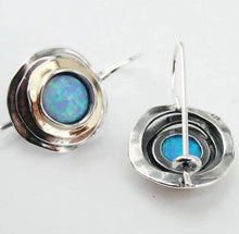 Load image into Gallery viewer, Blue Opal Earrings 9k Yellow Gold 925 Sterling Silver Hadar Designers () LAST