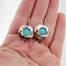Load image into Gallery viewer, Blue Opal Earrings 9k Yellow Gold 925 Sterling Silver Hadar Designers () LAST