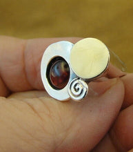 Load image into Gallery viewer, Red Garnet Ring 9k Yellow Gold 925 Silver sz 8 Handmade Hadar Designers () Last