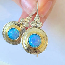 Load image into Gallery viewer, Opal Earrings Zircon 9k Yellow Gold 925 Silver Handmade Hadar Designers ()LAST