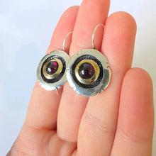 Load image into Gallery viewer, Red Garnet Earrings 9k Yellow Gold 925 Silver Handmade Gift Hadar Designers ()L