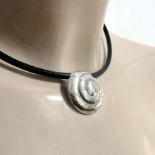 Load image into Gallery viewer, black leather 925 sterling silver pendant handmade art gift Hadar Designers (h