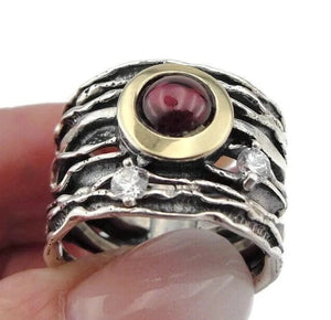 Turquoise Ring Handmade 9k Yellow Gold 925 Silver sz 6,7,8,9 Hadar Designers (MS