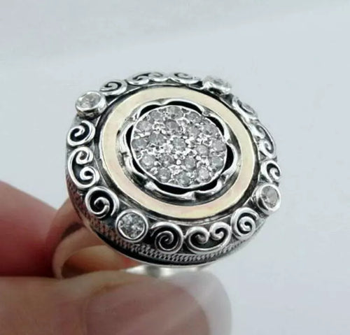 Zircon Ring 9k Yellow Gold 925 Silver sz 6,7,8,9 Handmade Hadar Designers (Ms