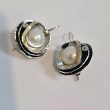 Load image into Gallery viewer, White Pearl Earrings 9k Yellow Gold Sterling Silver Z Hadar Designers () Last