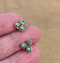 Load image into Gallery viewer, Blue Opal Stud Earrings 9k Yellow Gold Handmade Art Hadar Designers (I e117)LAST