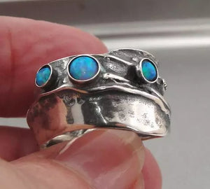 Blue Opal Ring 925 Sterling Silver size 7,8,9,10 Handmade Hadar Designers (H)