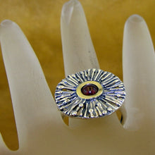 Load image into Gallery viewer, Garnet Ring 9k Yellow Gold 925 Silver sz 9 Handmade Hadar Designers () Last