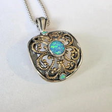 Load image into Gallery viewer, Opal Pendant 9k Yellow Gold filigree 925 Sterling Silver Hadar Designers ()Last
