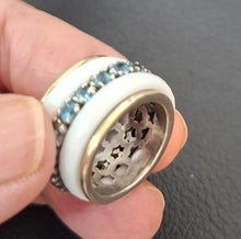 Load image into Gallery viewer, Blue Topaz Z Ceramic Ring Swivel 9k Gold 925 Silver sz 5 Hadar Designers (SN)La