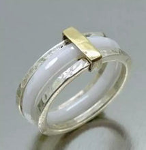 Load image into Gallery viewer, Ceramic Ring 9k yellow Gold Sterling Silver sz 6 Hadar Designers (I r886) LAST