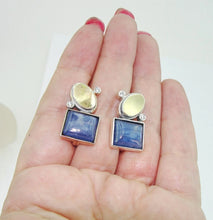 Load image into Gallery viewer, Blue Kyanite Earrings 9k Yellow Gold 925 Sterling Silver Hadar Designers () Last
