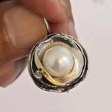 Load image into Gallery viewer, White Pearl Earrings 9k Yellow Gold Sterling Silver Z Hadar Designers () Last