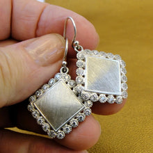 Load image into Gallery viewer, White Zircon Earrings Brushed Sterling Silver Handmade Hadar Designers  () Last