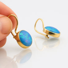 Load image into Gallery viewer, 10mm Opal Earrings Classy 9k Yellow Gold Dangle Handmade Hadar Designers (I e78)