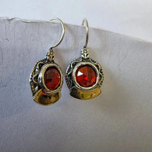 Load image into Gallery viewer, Red Orange Zircon Earrings 9k Yellow Gold Sterling Silver Hadar Designers ()Last